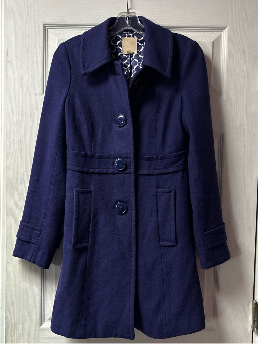 Anthropologie Tulle Ladies Purple Wool Blend Long Coat Jacket Button SizeS Lined